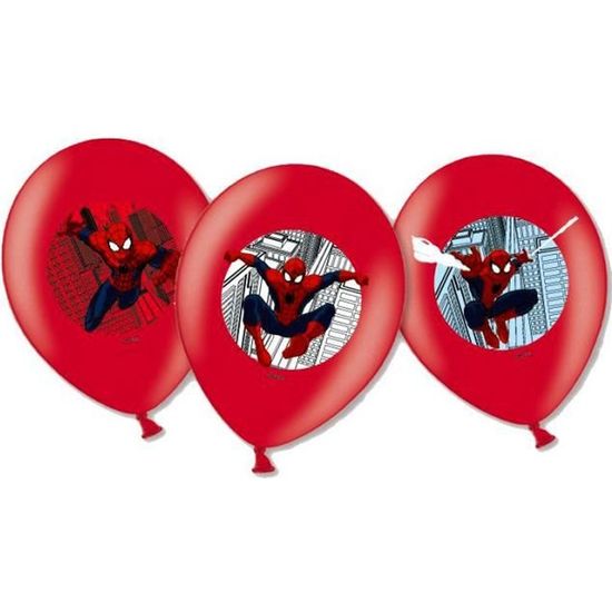Ballons de baudruche Spiderman - AMSCAN - Set de 6 ballons en latex pour anniversaire garçon de 8 ans et plus