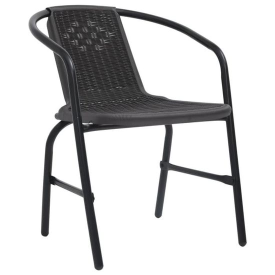 Lot De 4 Chaises De Jardin Empilables En Plastique Effet Rotin - Anthracite Gris