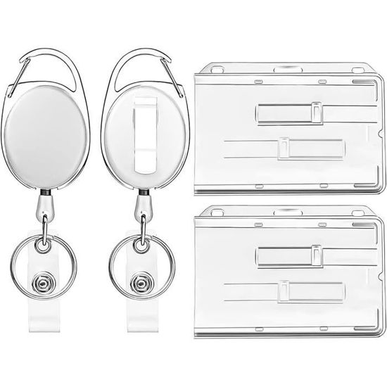 Lot De 2 Porte-Clés Rétractables Avec Porte-Badge Tactique - Câble Acier 31 Pouces - Clip Carte D'Identité
