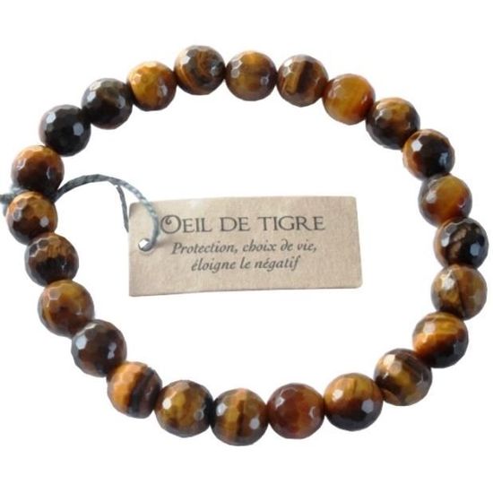 Bracelet Œil De Tigre Naturel – Perles 8 Mm Facettées & Barre Centrale – Bijou Énergétique Mixte, Protection Et Harmonie – Cadeau Lithothérapie