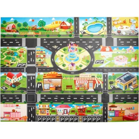 Tapis d'éveil,Grande ville trafic tapis de parc de voiture jouer enfants tapis développement bébé ramper - Type City Map 130x100cm