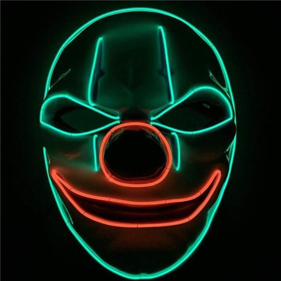 LED Halloween Masque Allumer Masque Lumineux Clown à Piles Pour Noël