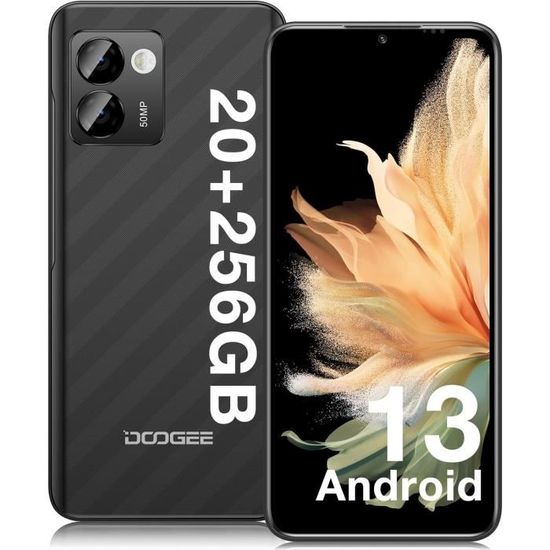 Telephone portable DOOGEE N50PRO Smartphone,20+256Go,Octa Core -6.52" HD+ Android 13.0 4200mAh 50+2MP déblocage du visage  - Noir