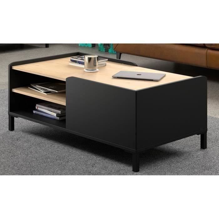 Table basse Gami - Décor châtaigner et noir - L 106 x P 60 x H 42 cm - AMSTERDAM