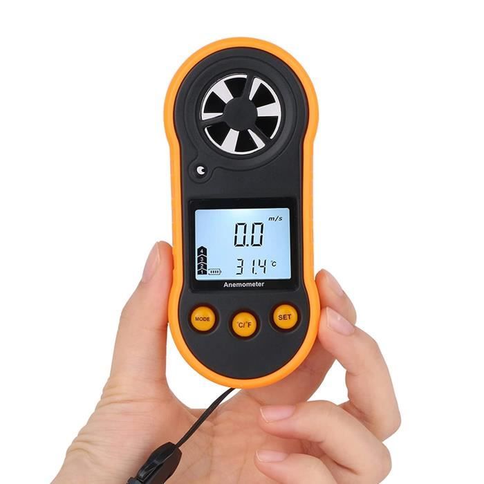 Anémomètre Numérique Portatif - Compteur Vitesse Vent 0.3~30 M/s, Température Et Humidité - Idéal Météo (Bleu)