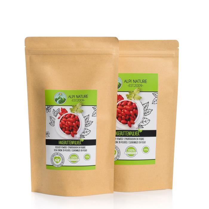 Cynorrhodon en poudre (1kg), Rose musquée en poudre, 100% naturelle, moulue en douceur, naturellement sans additifs, végétalienne