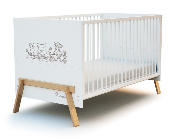 AT4 - Lit évolutif 70x140cm CANAILLE Winnie Blanc et Hêtre Verni