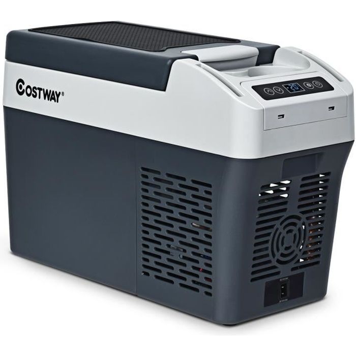 COSTWAY 12L Glacière Electrique Portable à Compresseur avec Panneau de Commande LED,Ampoules d'Eclairage Protection de Batterie