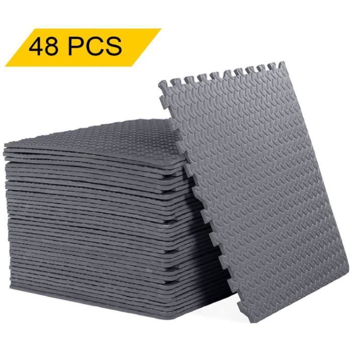 48PCS Tapis de Protection de Sol Tapis Puzzle en Mousse EVA Tapis Mousse de Sol Tapis de Gym Matelas Puzzle 60 * 60*1cm ,gris