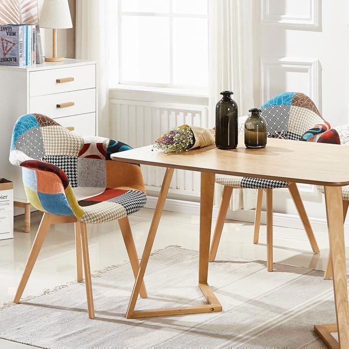 Chaises en Tissu à Imprimé Patchwork Sacha - Design Scandinave - Salle à Manger, Salon, Bureau - Look Rétro & Tendance