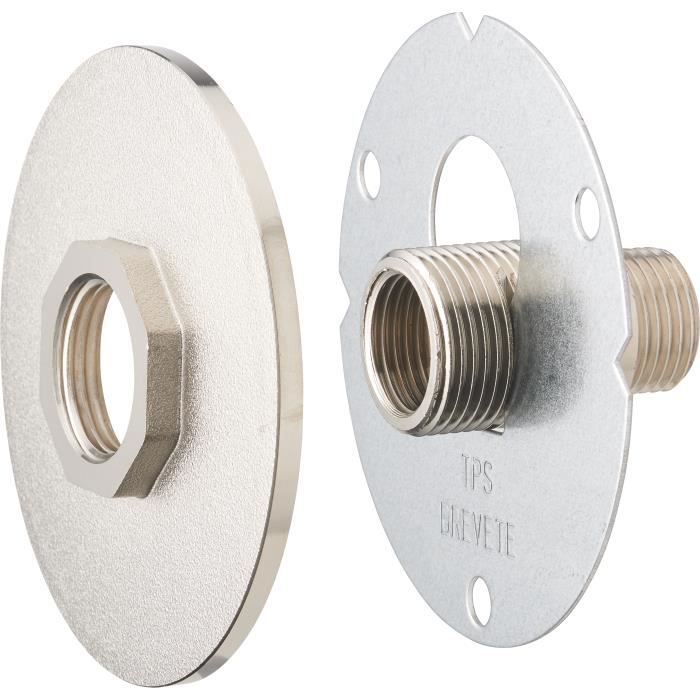 AROZ Platine de fixation robinet exterieur à visser + platine finition nickelé