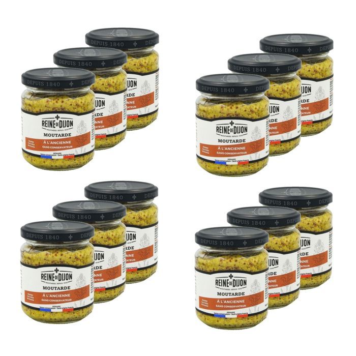 Lot 12x Moutarde à l'ancienne - Reine de Dijon - pot 190g