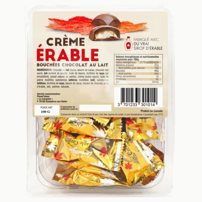 Chocolats au lait fourrés à la crème d'érable -100g