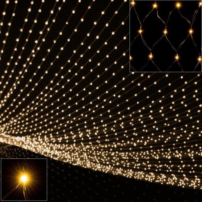 Guirlande lumineuse Filet rideau Lumineux 100 LED Blanc chaud Décoration Fêtes