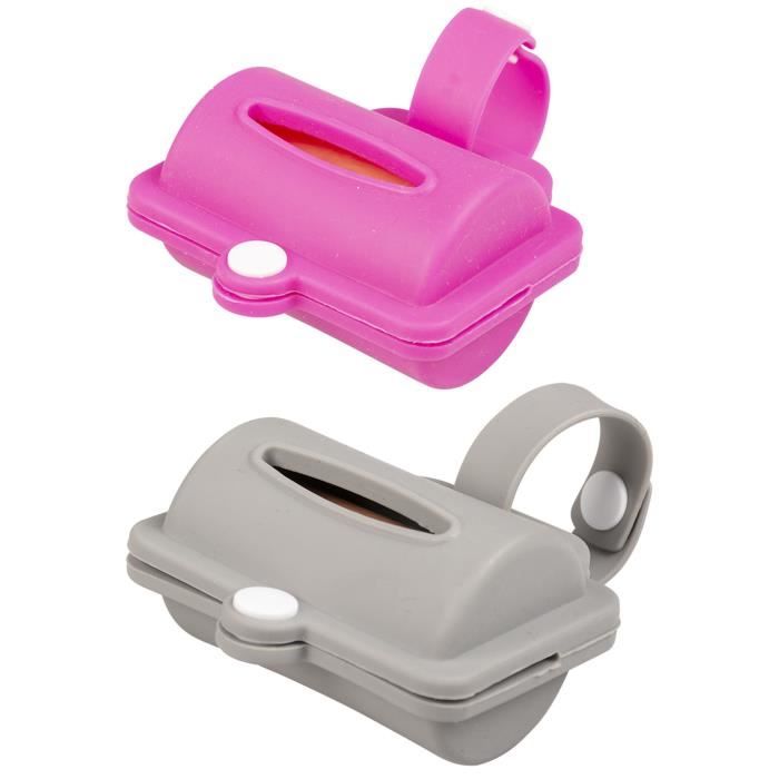 DUVO Distributeur de sachets à déjections Sachet Hygienic Dispenser Silicone 8,2 cm - 10 sachets - Gris ou rose - Pour chien