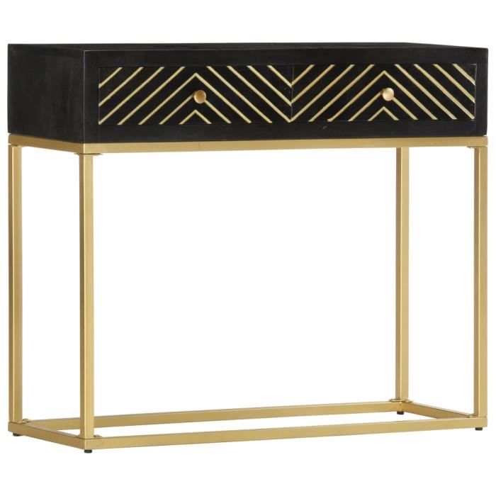 OUI Table console Noir et doré 90x30x75 cm Bois de manguier massif