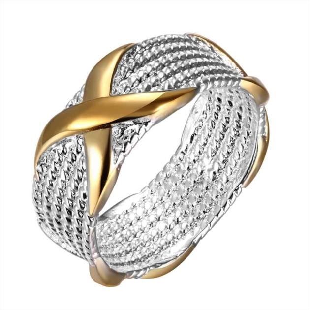 Bague anneaux multiples Doré or jaune 750/00 18K carats Bijou fantaisie haut de gamme bicolore Femme Jaune Croix 54 wz-A0143