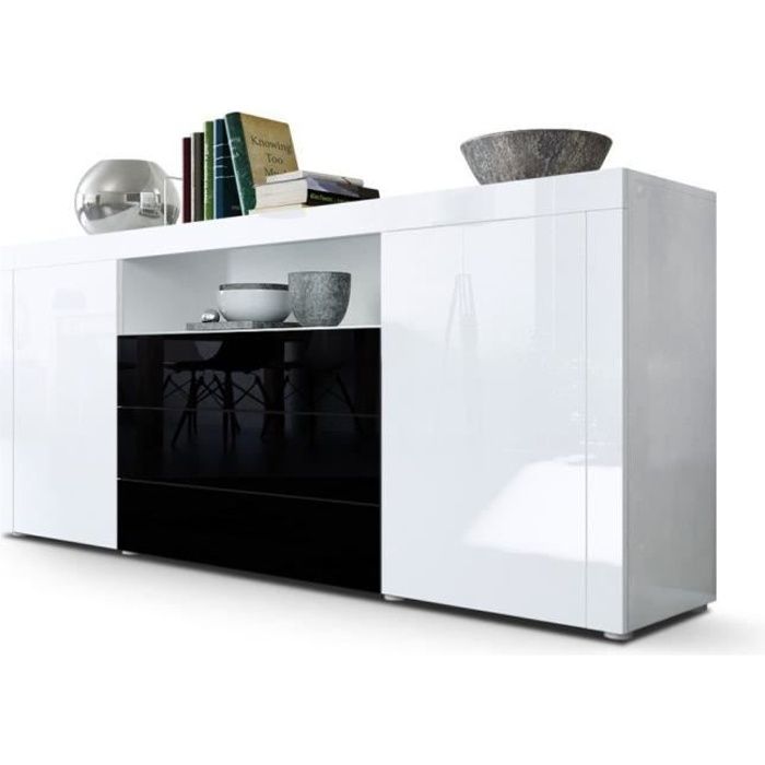 Buffet laqué blanc / Noir 167 cm
