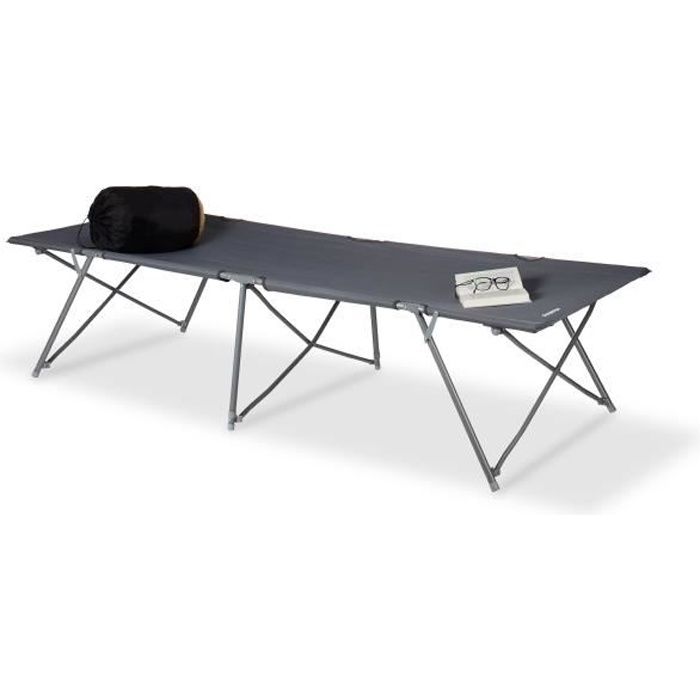 Relaxdays Lit de camp XXL couchage camping lit à trois pieds aluminium pliant charge maximale 120 kg HxlxP: 50 x 80 x 215 cm, sac