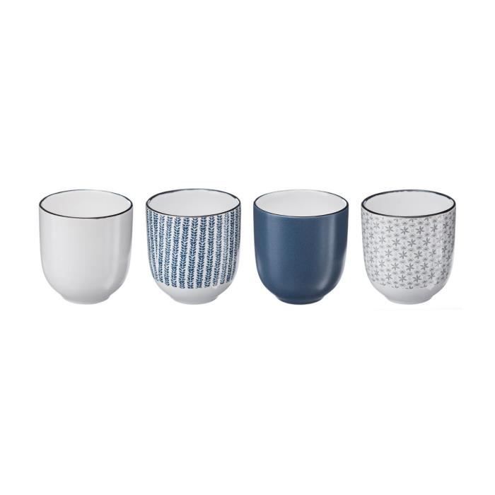 Secret de Gourmet - Coffret de 4 Tasses Japonaise 11 cl Bleu/gris
