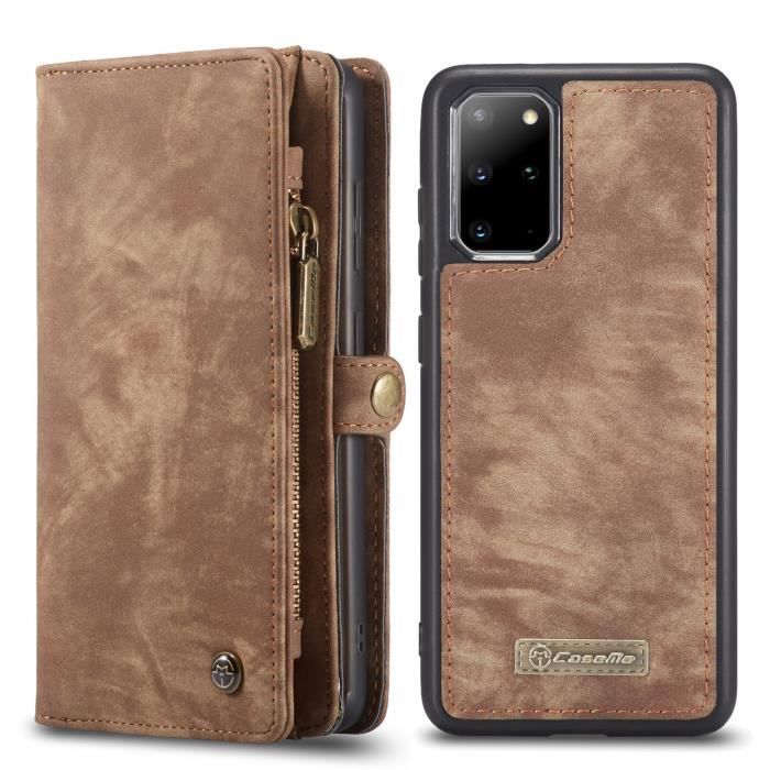 【SmartLegend】 Coque Samsung S20 Plus Bumper Portefeuille avec Fente pour Carte, Housse de Protection avec Bouton-pression Marron