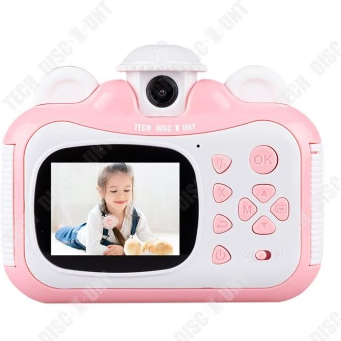 TD® Mini mini SLR HD numérique enfant bouton Polaroid impression appareil photo jouet rose clair mignon portable cadeau d'anniversai