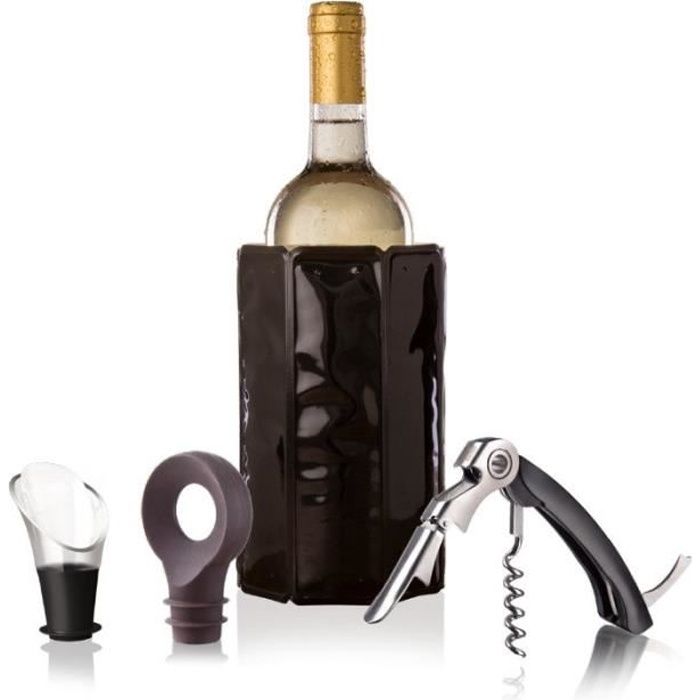 Coffret accessoires vin Wine set classic Tire-bouchon sommelier + rafraîchisseur +serveur anti-goutte + bouchon