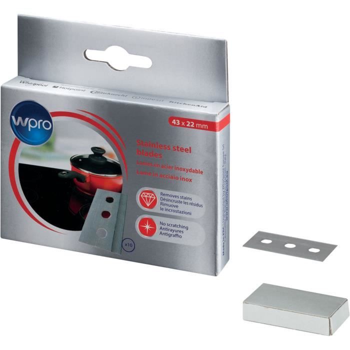 Wpro BLA014 - Boîte de 10 lames en acier inoxysable pour grattoir