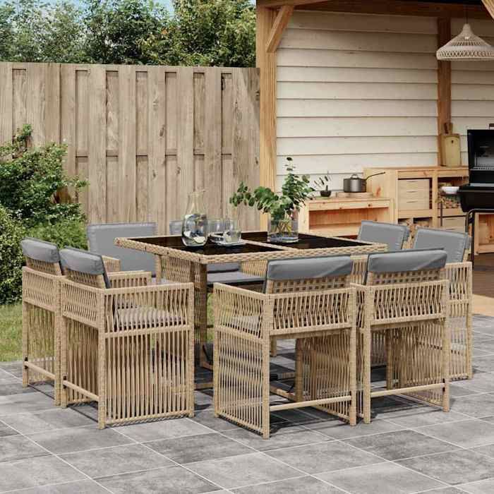 vidaXL Ensemble à manger de jardin 9 pcs Mélange Résine Tressée