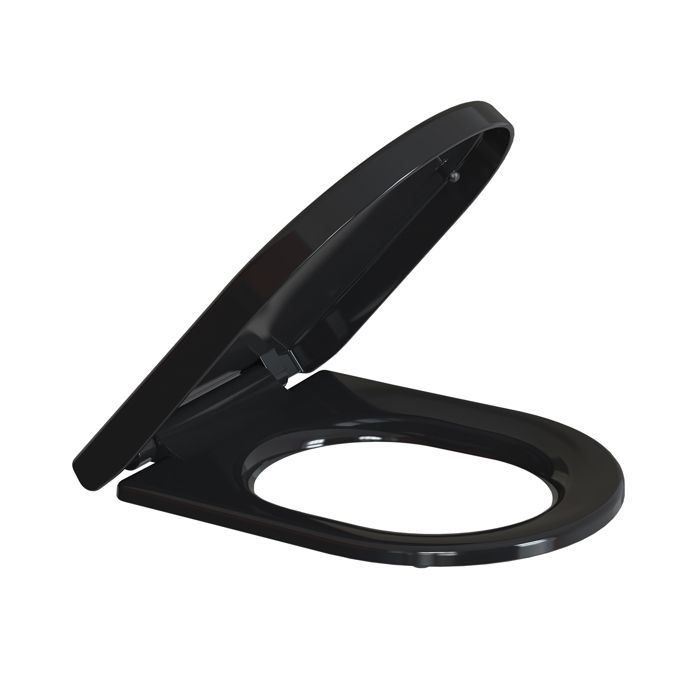 Abattant WC universel Déclipsable Noir Forme D en Polypropylène avec Frein de Chute Charnière Réglable Installation Facile