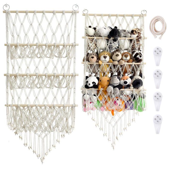 JanYoo Panier De Rangement Pour Jouets - 142 X 106 X 106 Cm - Filet De Rangement Pour Chambre D'enfant - Hamac Pour Jouets En Peluche - Filet Pour Chambre à Coucher - Rose