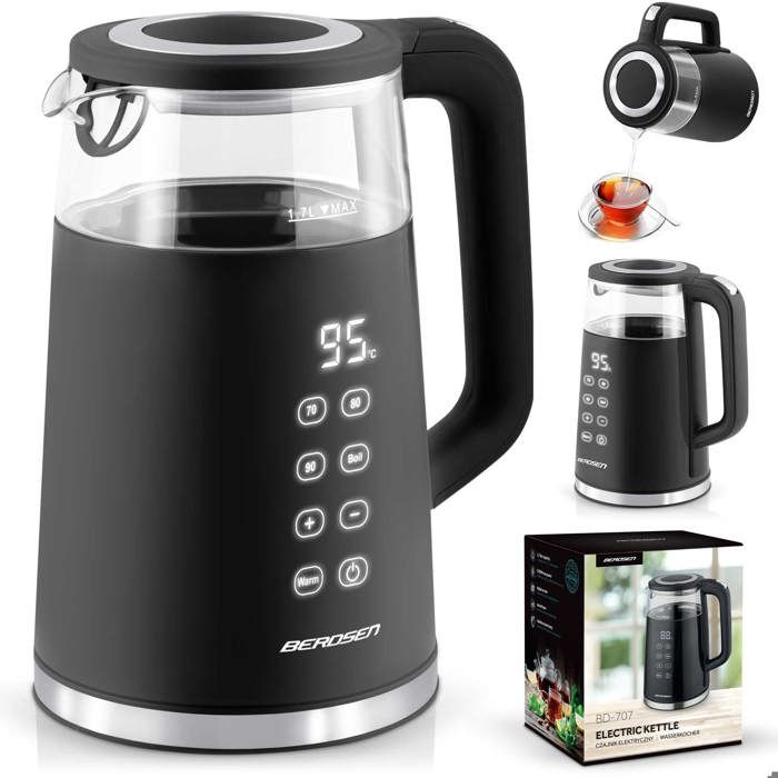 Bouilloire électrique tactile - JANSHOP - BD-707 - 17 l - Noir - Réglage de température - Maintien au chaud 2h