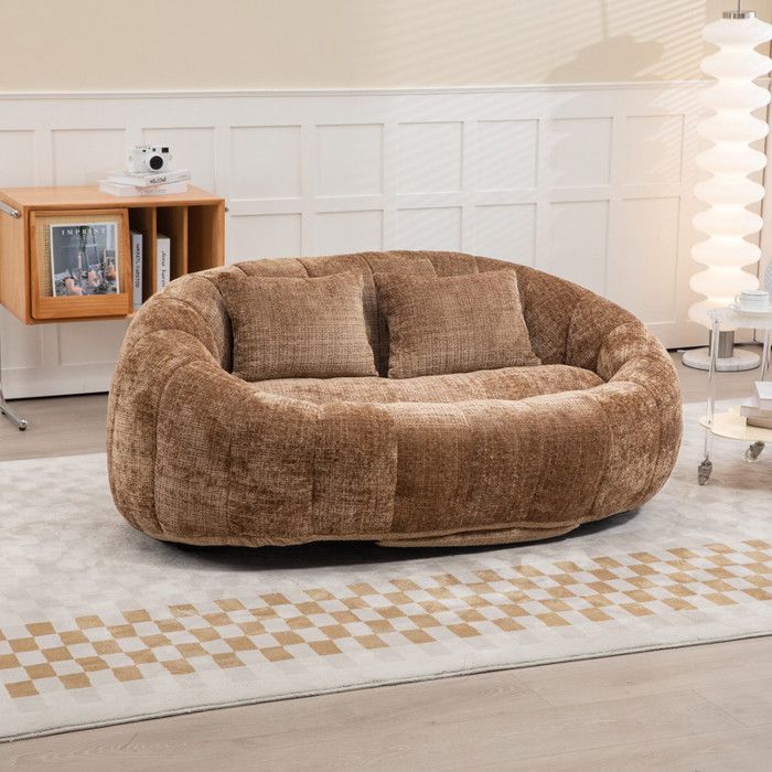 Canapé Pouf Chenille - Canapé 2 Places Durable et Confortable - Adapté aux Adultes et aux Enfants - Décoration de Salon - Marron