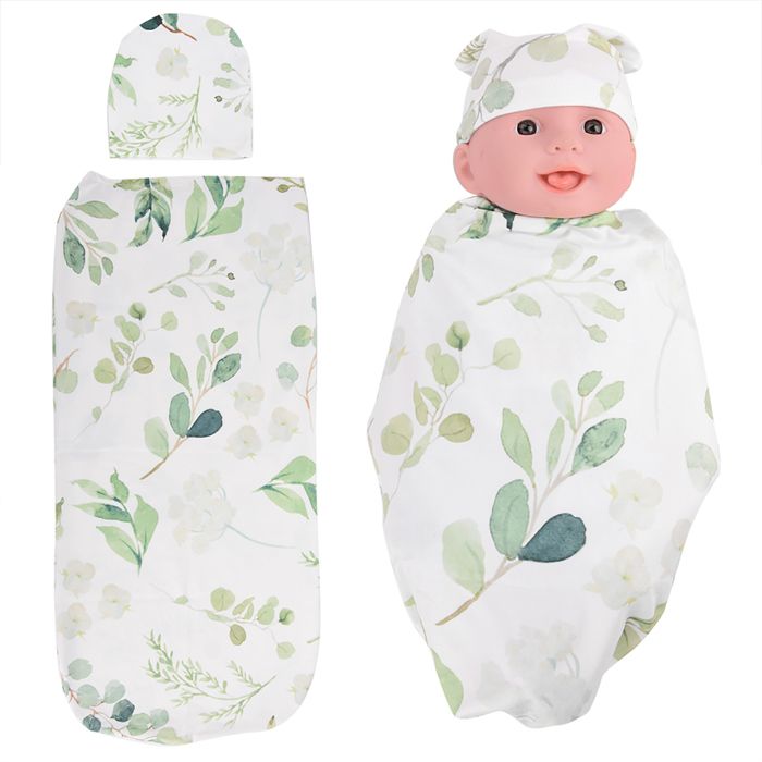 Gigoteuse bébé avec bonnet antichoc vêtements doux pour la peau des nouveau-nés feuilles vertes