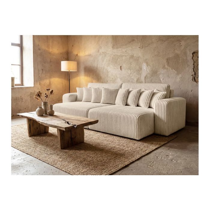 Canapé droit 4 places JADE double méridienne et assise profonde en velours côtelé épais - Beige Canapé droit 4 places JADE double méridienne et assise profonde en velours côtelé épais - Beige