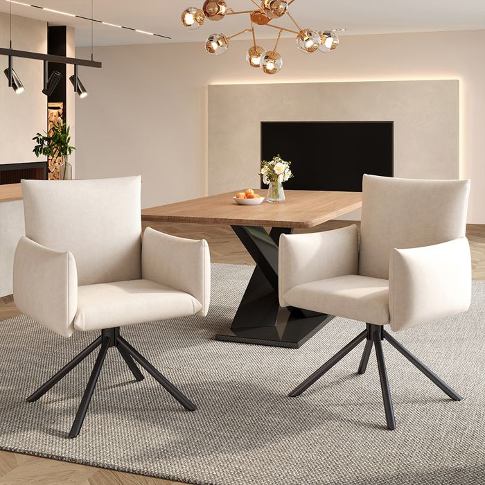 Lot de 2 chaises de salle à manger Fauteuils rembourrés pivotants 360° pieds métal velours beige soutien lombaire Lot de 2 chaises de salle à manger Fauteuils rembourrés pivotants 360° pieds métal velours beige soutien lombaire