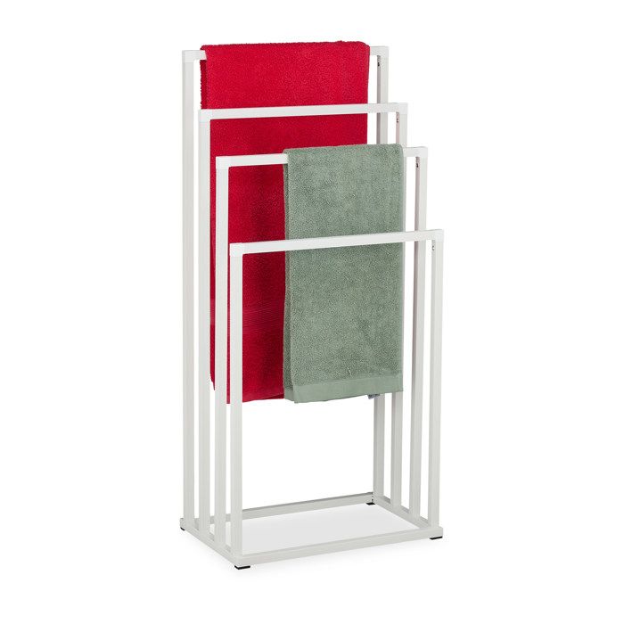 Relaxdays Porte-serviettes 4 barres spacieuses non fixe pour la salle de bain H x L x P : 96 5 x 45 x 29 cm blanc