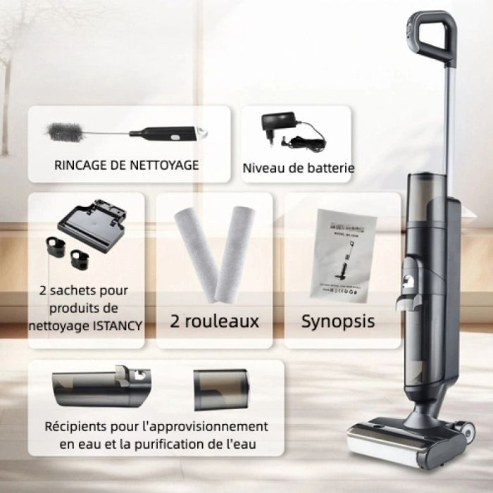 O.YE Aspirateur Eau et Poussière - Aspirateur Laveur sans Fil - 3 en 1/50 MINS DAUTONOMIE / 200W / 4.5kPA / 0.65L - Noir