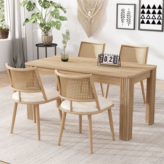 Chaises salle à manger - YEHTOKHOME - Lot de 4 - Capitonnées simili - Dossier rotin - Beige