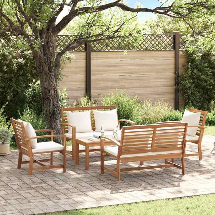 vidaXL Ensemble de canapé de jardin 5 pcs Naturel Bois de teck massif 3356859
