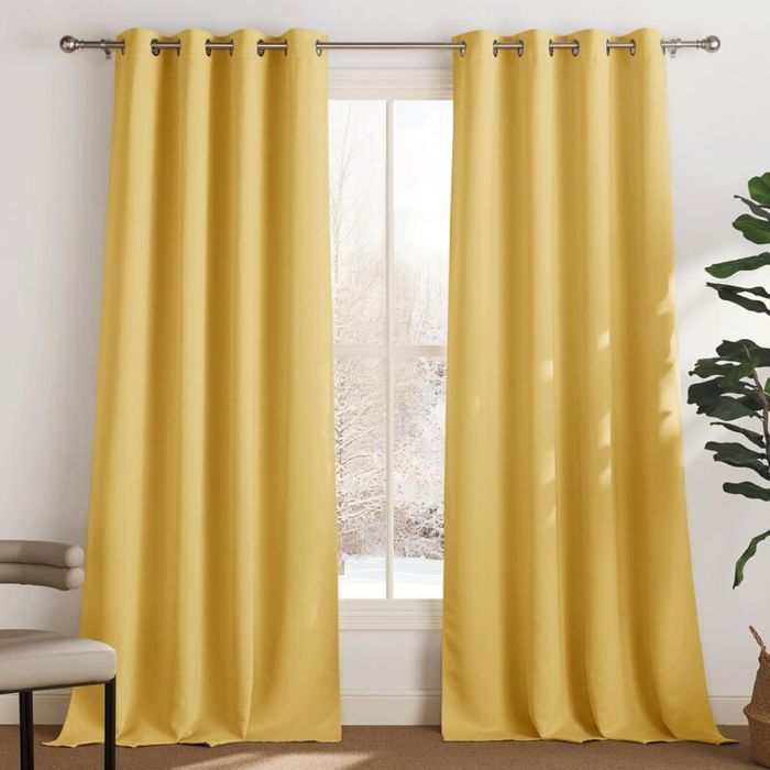 Rideaux occultants thermiques - PZCC - Lot de 2 - 106x213 cm - Jaune - Œillets ronds