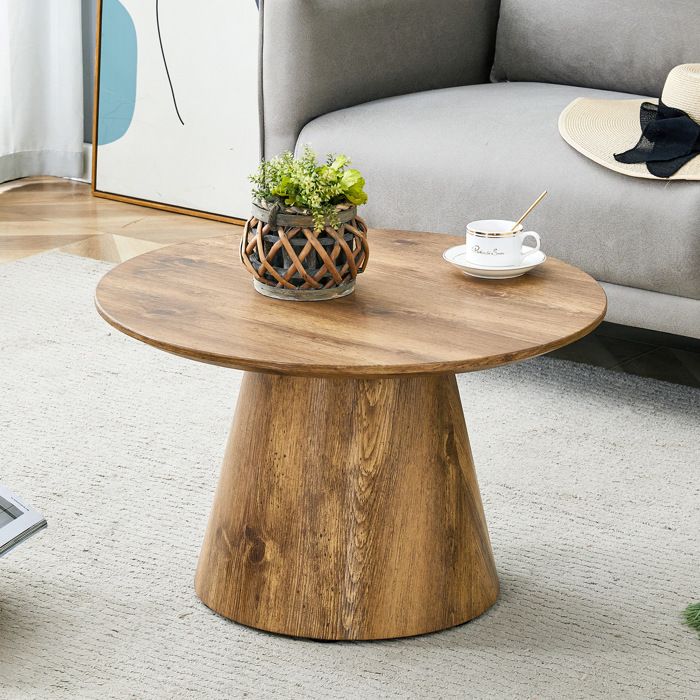 Table basse ronde aspect bois - TCQPZ - MDF marron montage facile charge 120 kg 60 × 60 × 35 cm