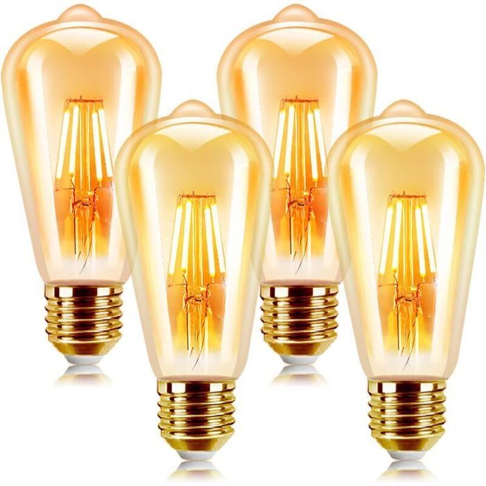 E27 Ampoule LED Vintage 4 Pack Edison Style Retro 6W Antique Lampe décorative Blanc Chaud 2200K 600LM Non-Dimmable