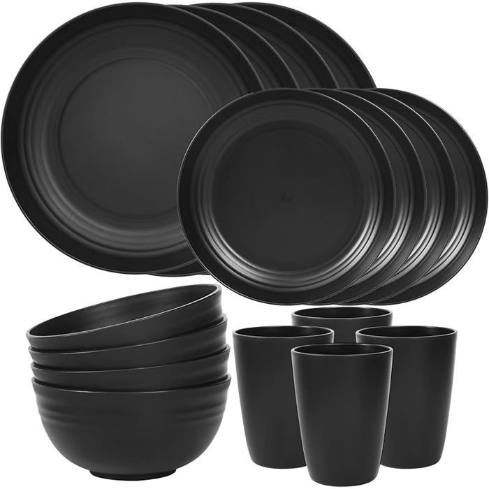 Service für 4 ensemble de table réutilisable pour (version 2) - Lot de 16 vaisselle de camping en incassable pour 4 NOIR SALADIER
