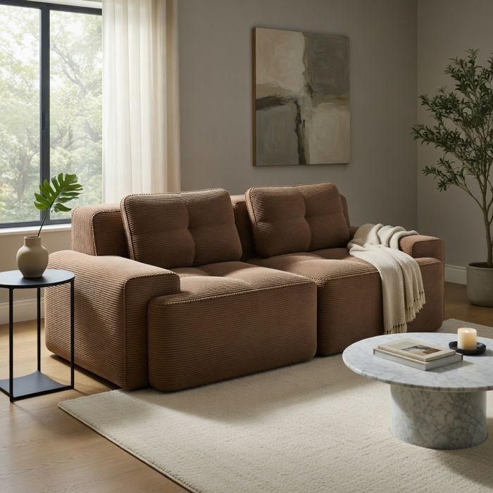 Canapé modulaire sans armature cord assise profonde petit canapé d’appoint convertible Marron