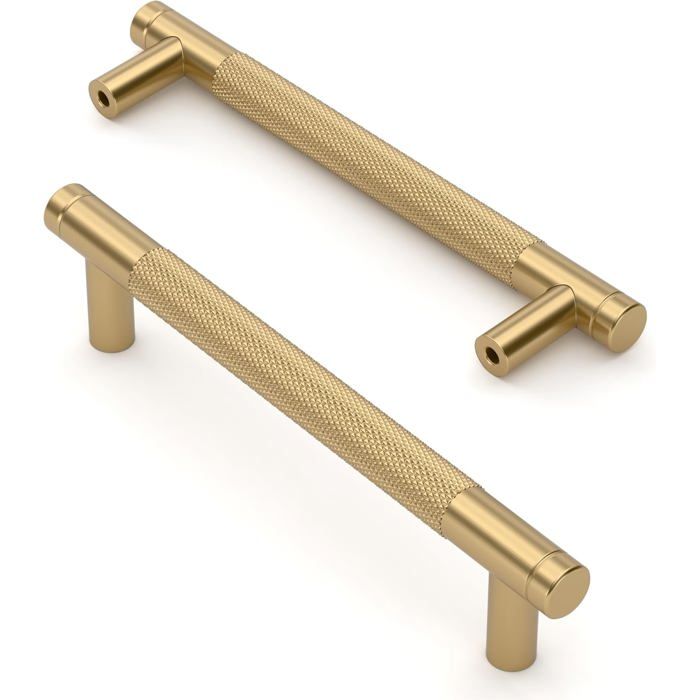 Lot De 10 Poignées De Meuble Moletées Entraxe 128 mm Finition Bronze Champagne Pour Placard Et Tiroir