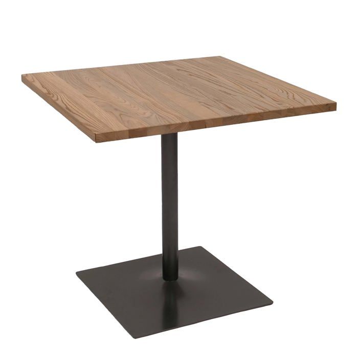 Table bistrot industrielle carree 80x80 cm plateau en orme massif brun clair pied en acier 04_0009455