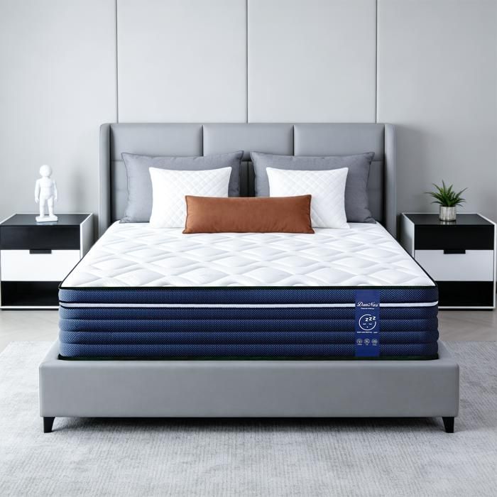 Matelas mémoire forme ressorts ensachés 140x190 cm 2 personnes – Épaisseur 28 cm – Fermeté modérée – Respirant antibactérien
