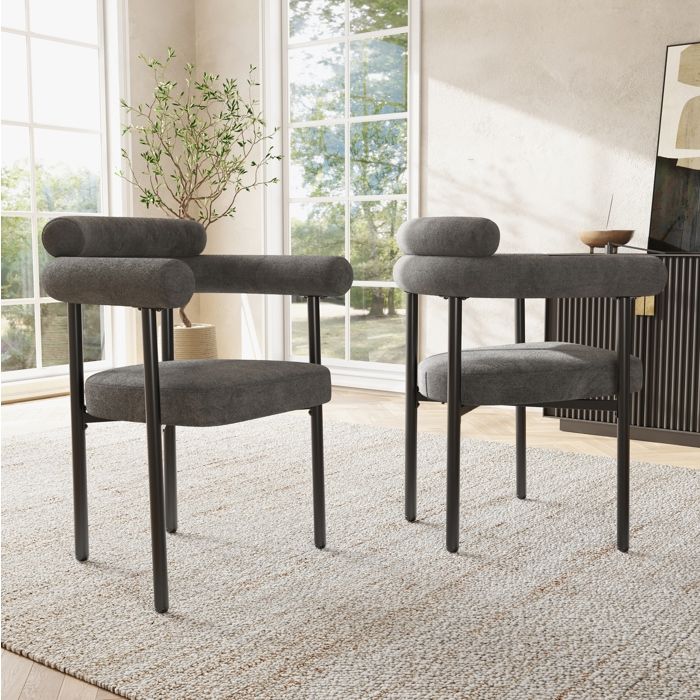 Lot de 2 fauteuils de salle à manger 70x62x84 cm ergonomiques assise large structure en fer gris foncé