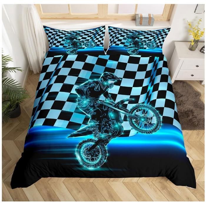 Courses Motocross Cavalier Housse de Couette 240 x 260 cm Motocross Housse de Couette pour Enfant GarçOn Fille - 6JK